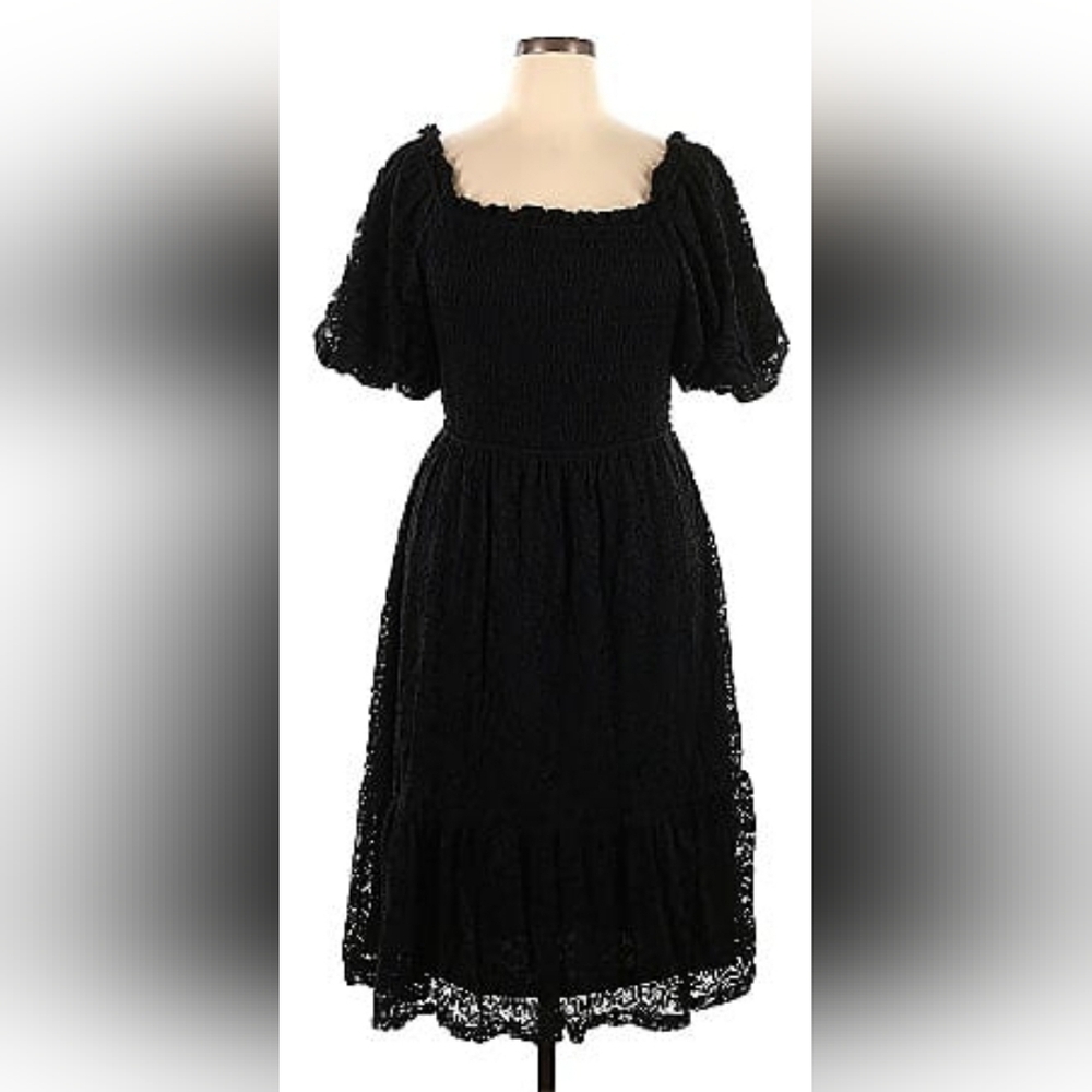 Lauren Conrad Plus Black Lace Balloon Sleeve Smocked Midi Dress size 2x